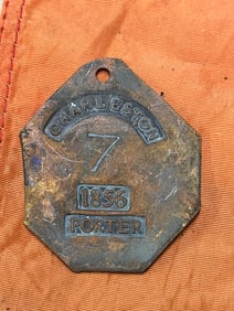 DATED 1856 CHARLESTON #7 PORTER SLAVE TAG SERVANT ID