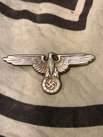 WW2 GERMAN WAFFEN SS VISOR CAP ALUMINUM EAGLE BADGE
