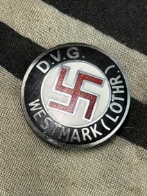 WW2 German Third Reich D.V.G. Westmark NSDAP Membership Enameled Pin Badge By W. Redo
