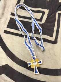 RARE WW2 GERMAN MOTHER'S CROSS IN GOLD WITH LONG RIBBON