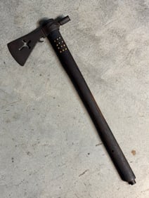 1800'S HAND-FORGED CHEROKEE INDIANS SMOKING PIPE TOMAHAWK WITH CROSS CUT OUT