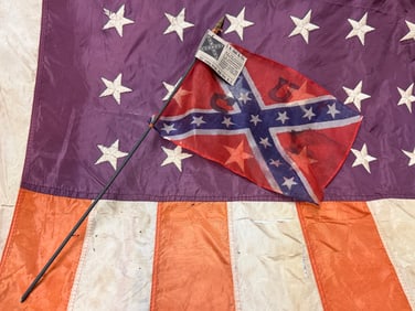 RARE CIVIL WAR CONFEDERATE CSA UCV SILK HAND FLAG BY J.A. JOEL & CO.