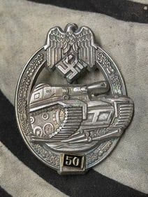 WW2 German Army / Waffen SS Special Grade 50 Engagements Panzer Assault Badge By JFS