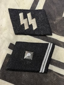 PAIR OF WW2 GERMAN WAFFEN SS OFFICER COLLAR TABS WITH RZM PAPER TAG