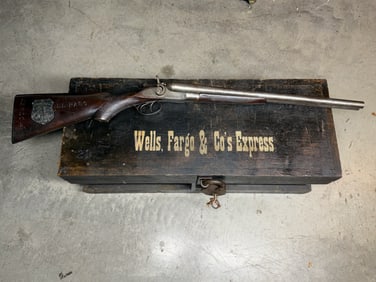 CASED 1890 WELLS FARGO & CO. DOUBLE BARREL SHOT GUN #21 IN ORIGINAL BOX