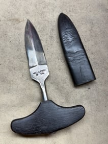 1800'S WILL & RINCK SF CAL DOUBLE EDGE SPIKE DAGGER WITH LEATHER SCABBARD