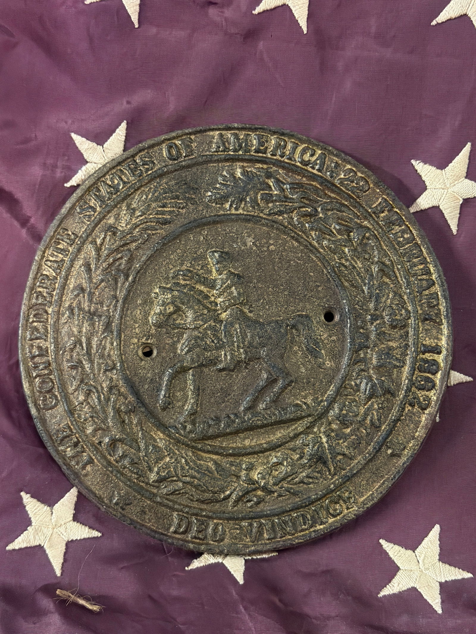 CAST IRON CIVIL WAR 1862 DEO VINDICE PLAQUE SIGN CSA CONFEDERATE SOUTHERN SIGN: CAST IRON CIVIL WAR 1862 DEO VINDICE PLAQUE SIGN CSA CONFEDERATE SOUTHERN SIGN