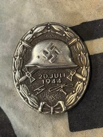 WWII GERMAN THIRD REICH SILVER WOUND BADGE 20. JULI 1944 ADOLF HITLER IN 800 SILVER