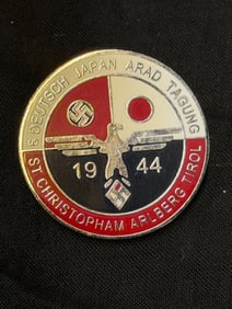 1942 WW2 Germany and Japan Alliance Enameled Pin Badge By RZM M1/122