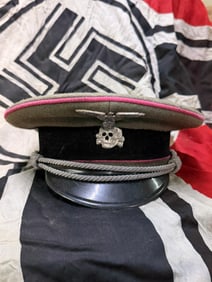 WW2 GERMAN WAFFEN SS PANZER OFFICERS CAP PINK PIPING GABERDINE