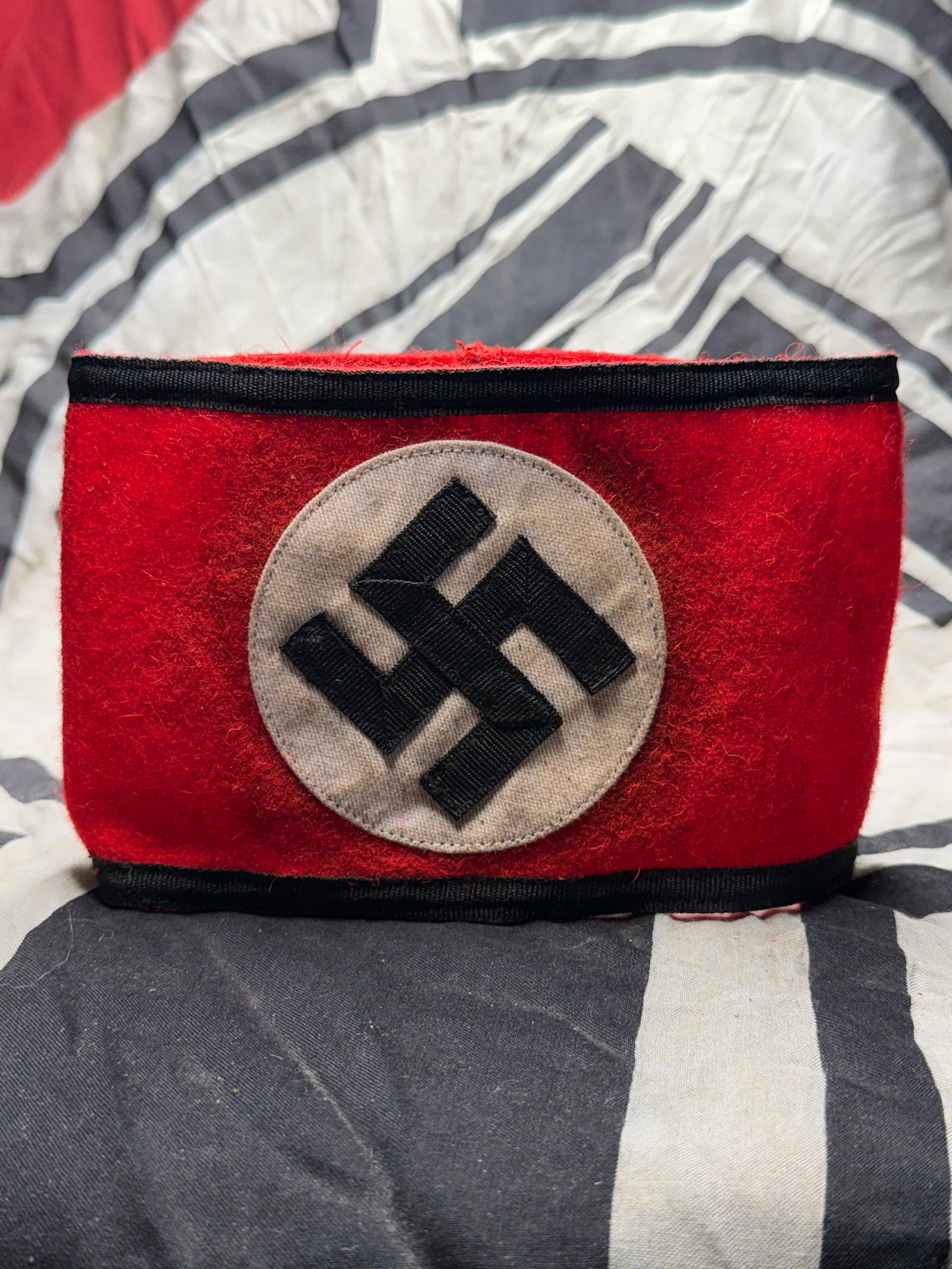 German WWII SS Member's Wool & Rayon Multi-Piece Armband - Service Used With RZM Tag: German WWII SS Member's Wool & Rayon Multi-Piece Armband - Service Used With RZM Tag. German WWII SS Member's Wool & Rayon Multi-Piece Armband - Service Used. The SS (Schutzstaffel - 'Protection Squad