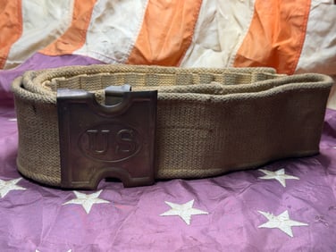 INDIAN WARS M1881 ANSON MILLS U.S. BUCKLE W/CARTRRIDGE CANVAS BELT MARKED 9TH CAVALRY