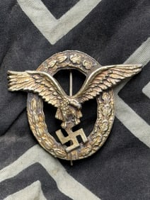 WWII German Luftwaffe Pilot Badge-Assmann Late War By RZM 800 Silver
