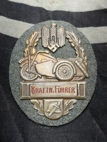 German WWII Army Kraftw Fuher Motorcycle Badge BY RZM 68