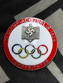 WW2 German 1936 Berlin Olympic Games Enameled Kampfrichter Judges Brooch Pin 2" By Ges. Gesch.