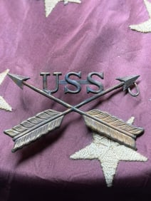 RARE INDIAN WARS U.S.S. CROSSED SWORDS HEADGEAR BADGE INSIGNIA