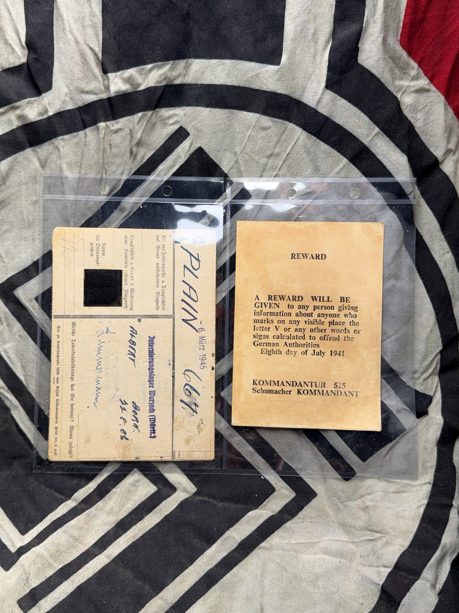 WW2 GERMAN ALBERT ZIMMERMANN HELD CAMP WURYAD REWARD FOR REPORT/FINDING SET: WW2 GERMAN ALBERT ZIMMERMANN HELD CAMP WURYAD REWARD FOR REPORT/FINDING SET. THIS IS A VERY RARE FIND. document from the Arolsen Archives, which is a center for documenting Nazi persecution. The docum