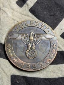 WW2 Germany, Ss. A Mint 1939 Yule Festival Table Medal To Oberabschnitt Ost, By Deschler & Sohn