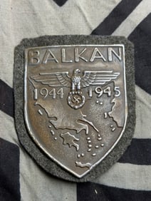 WWII GERMAN THIRD REICH BALKAN HEER SHIELD BADGE MARKED F.A.B.