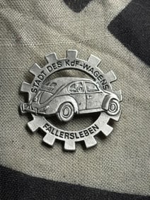 1938 Stadt Des KdF-Wagens Fallersleben Volkswagen Pin or Badge By Ges. Gesch.