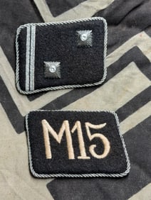 WW2 German Allgemeine SS 15th Motorised Unit Collar Tabs With RZM Paper Tag