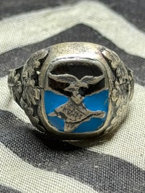 German WWII Krim Real Solid Silver 800 LUFTWAFFE ENAMEL RING