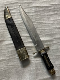 ANTIQUE 1800'S F. WARN & CO. SHEFFIELD (8) PIN HORN HANDLE BOWIE KNIFE