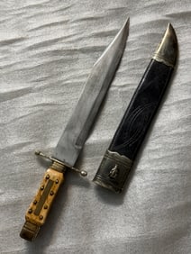 Rare 19th-Century Scottish Bowie Knife by Mackay & Chisholm, Edinburgh - Bone Handle with Brass