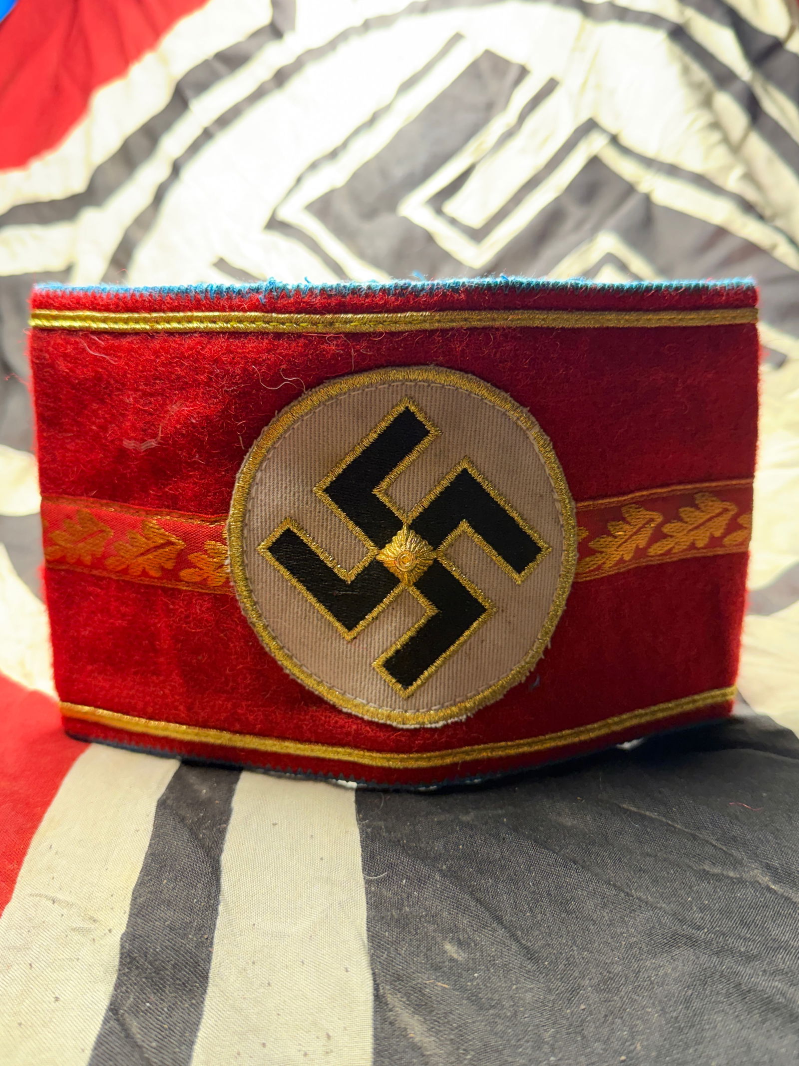 WW2 German NSDAP Blockleiter (Block Leader) Political Leader Armband W/ RZM Paper Tag: WW2 German NSDAP Blockleiter (Block Leader) Political Leader Armband W/ RZM Paper Tag. An ultrar rare find that is in mint overall shape and condition with a beautiful overall patina. Shows good wear