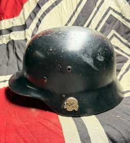 WW2 German M35 Steel Helmet with Totenkopf Emblem (circa 1939–1945)