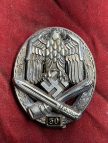 WW2 German General Assault Badge in Silver, Grade “50 Engagements?? By Josef Feix & Sohn