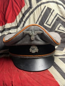 WWII German Waffen SS Gabardine Field Police Crusher Visor Cap with insignia & RZM Tag