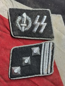 WWII German SS Officer Collar Tabs Set – Silver Bullion Embroidery with RZM Tag