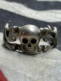 WW2 GERMAN TOTENKOPF SS SKULL WITH SNAKES OFFICERS 800 SILVER RING