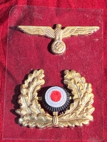 WW2 German Heer Visor Cap Insignia Set (National Eagle and Wreath/Cockade), c. 1936–1945
