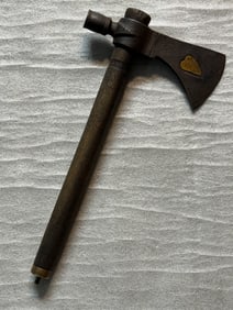 18th–19th C. Native American Plains Indians Pipe Tomahawk with Heart-Inlaid Blade