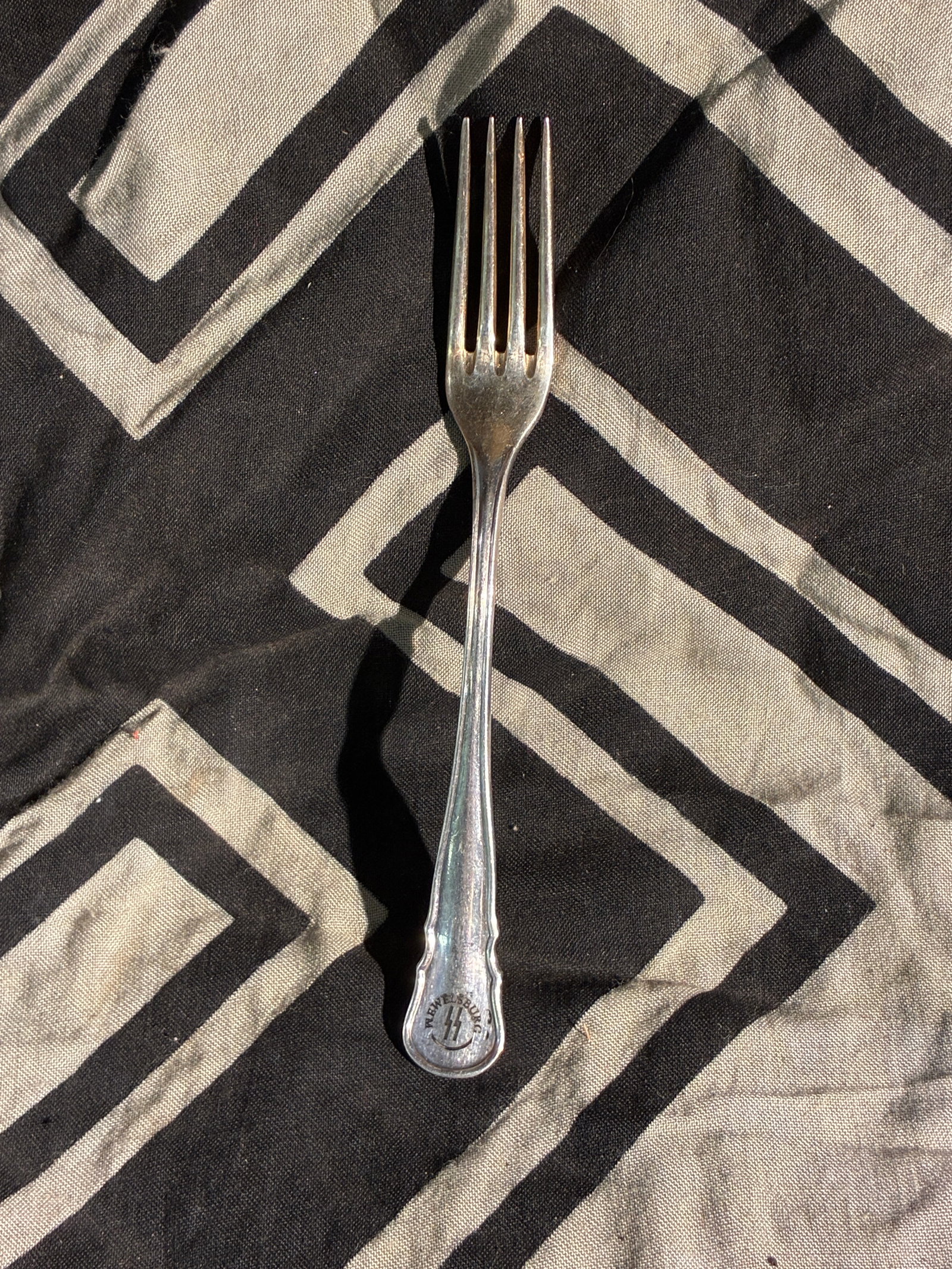 WW2 German Table Fork from SS-Administration at Wewelsburg Castle (Original Period Artifact): This silver-plated table fork was produced for and used by the SS administration at Wewelsburg Castle, the ideological center of Heinrich Himmler’s SS organization during the National Socialist era 