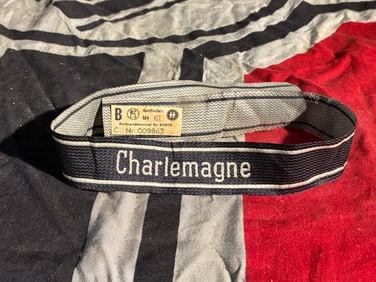 WW2 German Cuff Title of the Waffen-SS “Charlemagne?? Division (France) With RZM Paper Tag