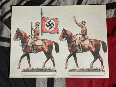 WW2 German Paramilitary Cavalry Illustration Sheet — Propaganda-Themed Cut-Out Ephemera (c.
