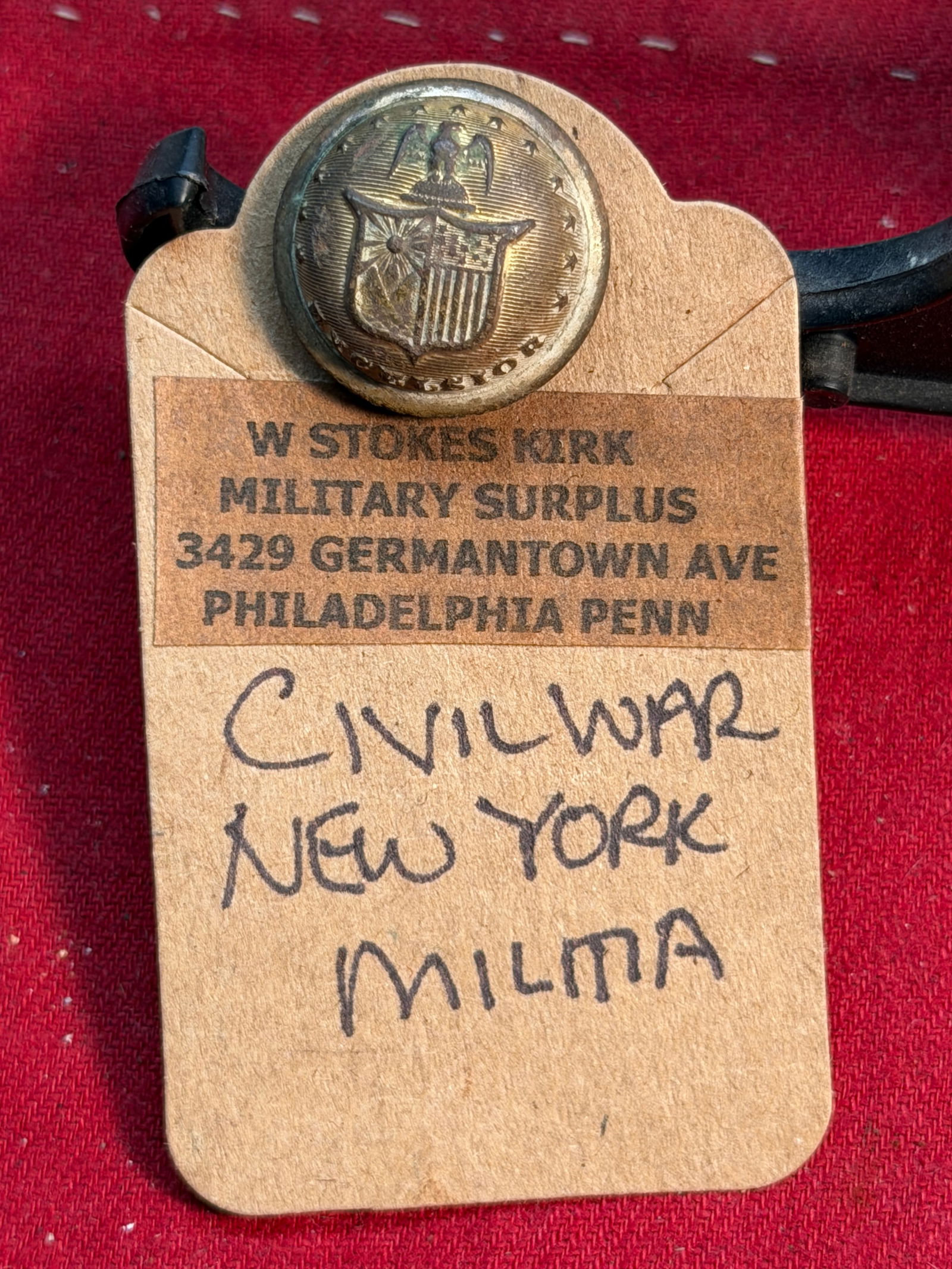 Civil War New York Militia Coat Button By W. Stokes Kirk: This Civil War–era coat button belonged to a member of the New York State Militia, a force composed of locally raised regiments that served both defensive and federal wartime roles. The button featu