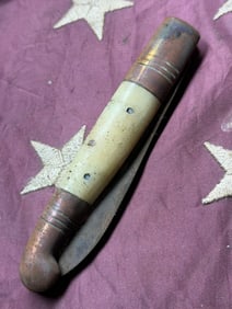 American Civil War Era Antique Folding Pocket Knife with Bone Handle and Etched Blade