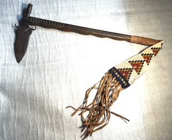 Pipe Tomahawk with Beaded Sheath, Native American, Plains Region, Mid–Late 19th Century