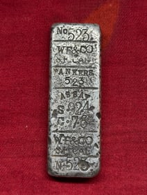 1870's Wells Fargo 6.20 ozt .924 Pure Silver Bar Ingot With Inspection Markings