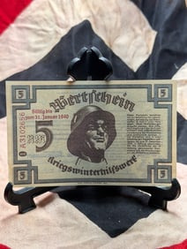 WW2 German Winter Relief Organization (Winterhilfswerk) Ration Voucher, 5 Reichsmark
