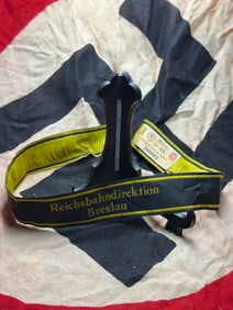 WW2 German Reichsbahn Directorate Breslau Cuff Title (Ärmelstreifen) With RZM Paper Tag