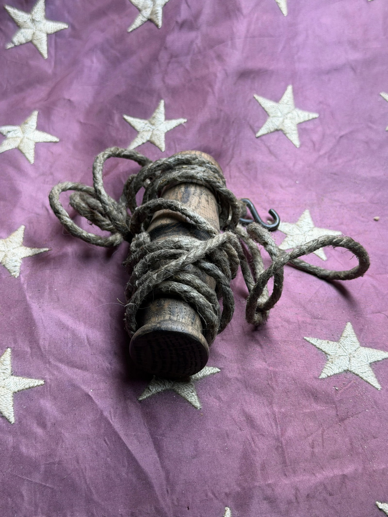 Civil War Confederate States Artillery Cannon Lanyard, “CS?? Marked: This wooden toggle and cord assembly is identified as a Confederate States (CS) artillery cannon lanyard from the American Civil War (1861–1865). Cannon lanyards were essential artillery tools used 
