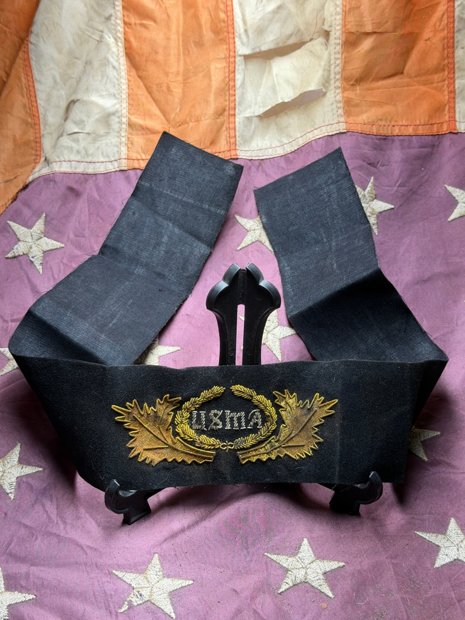 U.S. Military Academy (West Point) Headgear Band Badge, Civil War Era: This rare Civil War–period headgear band badge is attributed to the United States Military Academy (USMA) at West Point and was worn as part of cadet or officer dress headgear during the mid-19th ce