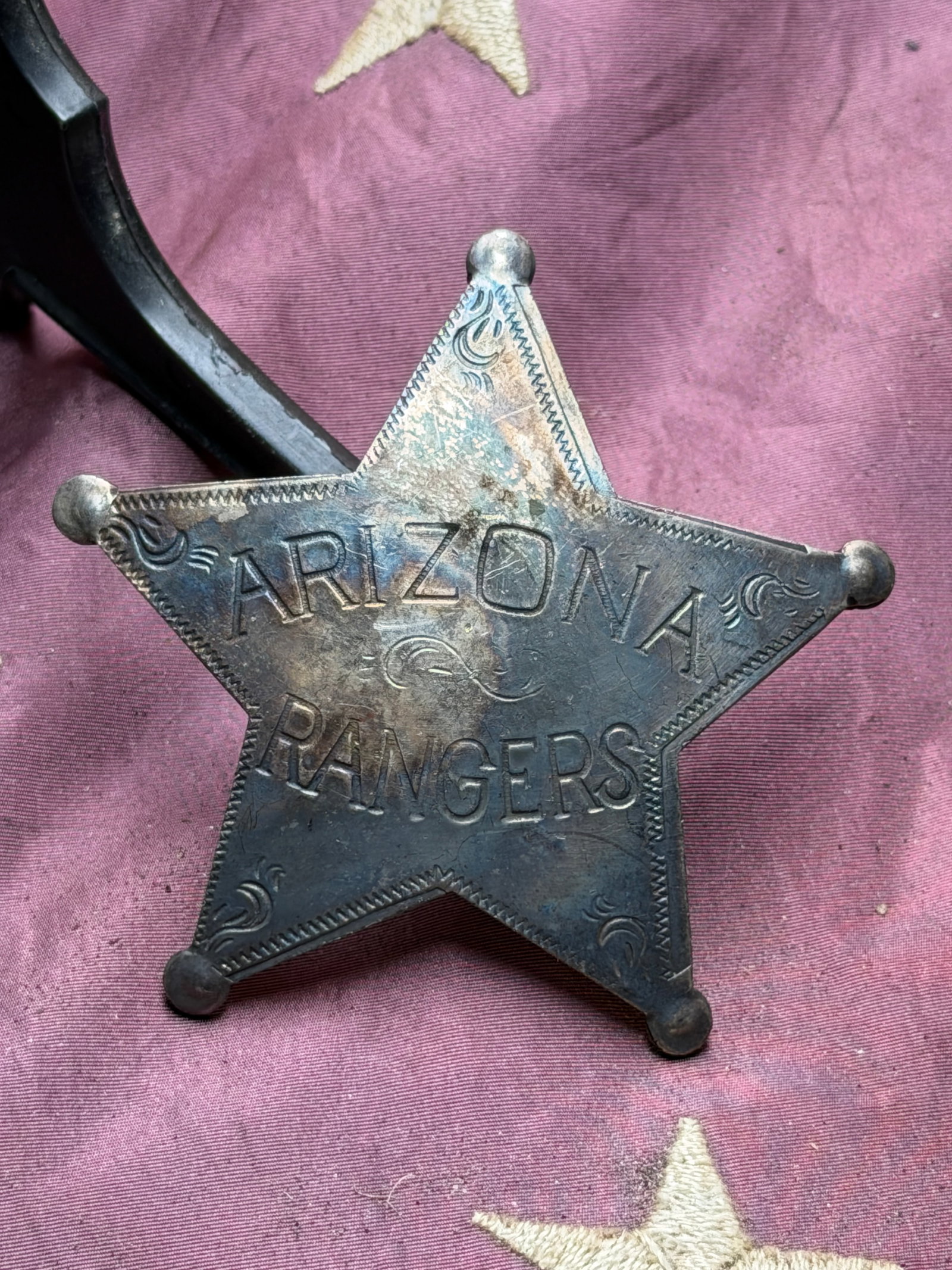 Antique 1901 Arizona Rangers Five-Point Badge: This five-point metal badge is attributed to the Arizona Rangers, a frontier law-enforcement organization established in 1901 in the Arizona Territory. Modeled after the classic Western “sheriff’s