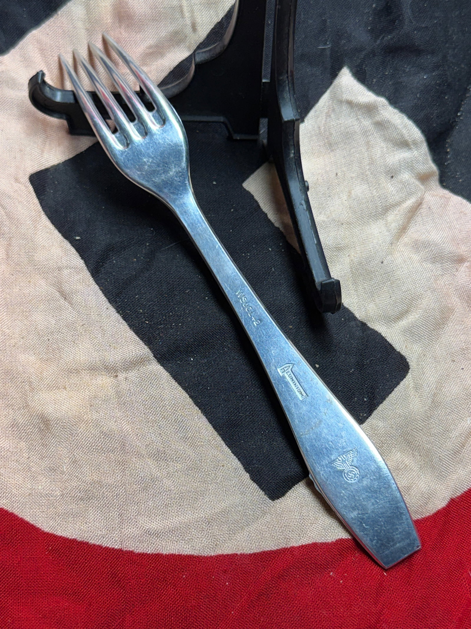 WW2 German Mess Hall Fork, Wehrmacht Issue (Aluminum): This aluminum fork is a standard-issue piece of German military field cutlery used by members of the Wehrmacht during the Second World War. Lightweight and corrosion-resistant, aluminum utensils were 