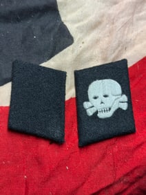WW2 German Waffen-SS Collar Tabs with Totenkopf Insignia